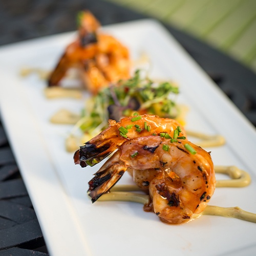 shrimp appetizer served on the terrace of Brookside Country Club